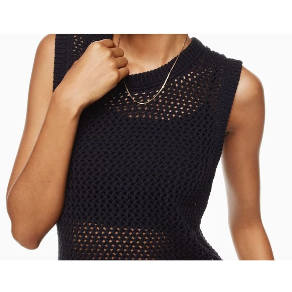 ARITZIA TNA Dundas Open Crochet Knit Sweater Vest Black Top Womens M NWT 98024